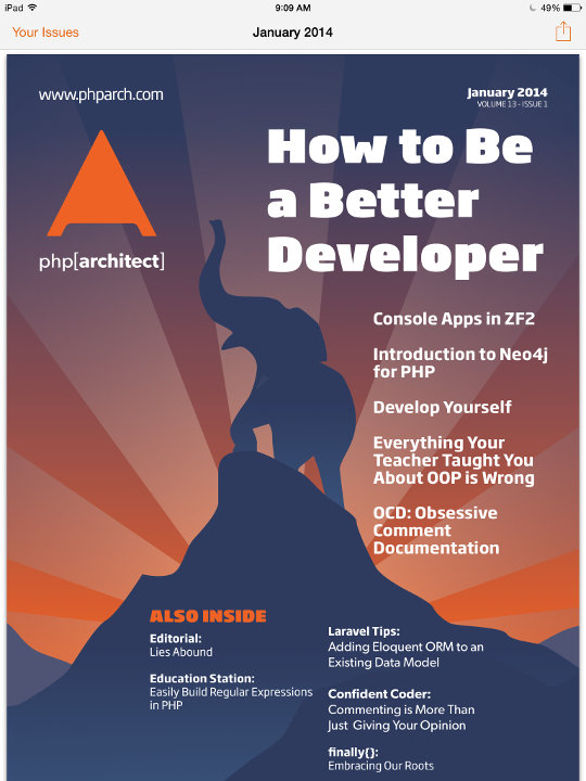 php[architect] iOS app view of issue cover