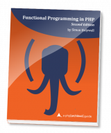 Functional Programming in PHP—Second Edition book cover with picture of elephant head with parentheses for ears.