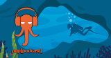 Pocast logo on an undersea scene