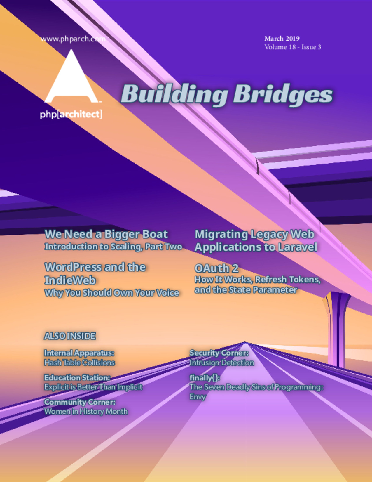 March 2019 Magazine cover. Stylized bridges over a highway
