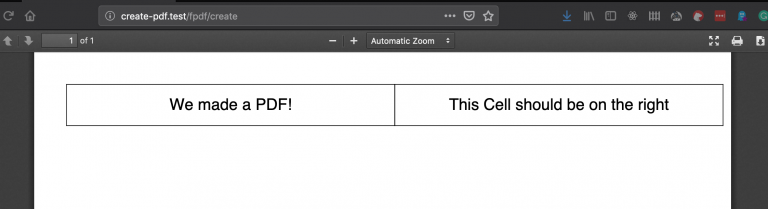 PDF document showing two adjacent cells with custom text in each.