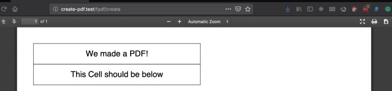 Result of code change which now places the two text cells vertically in a generated PDF