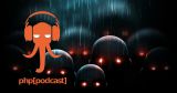 php[podcast] logo over creepy faces with glowing red eyes.