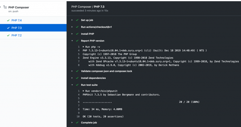 PHP version matrix setup