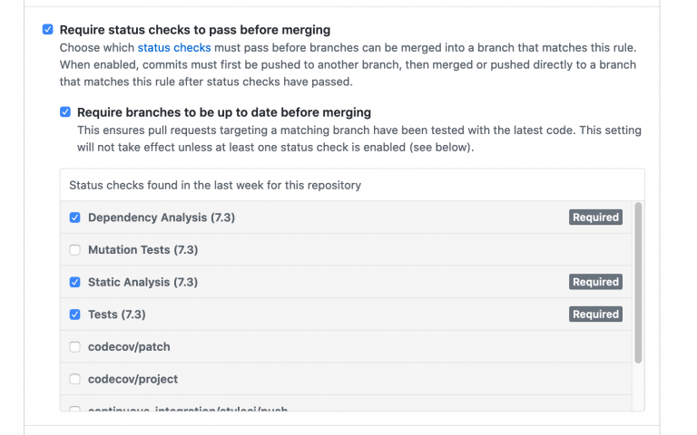 Options to specify which inspection to require on merge